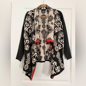 THML Women’s Open Front Cardigan Long Sleeves Gray and Beige Pattern,  Sz S